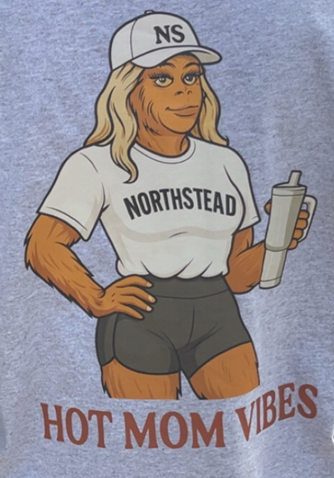 Northstead Sasquatch Hot Mom Vibes. Female Monkey holding a Stanley Cup