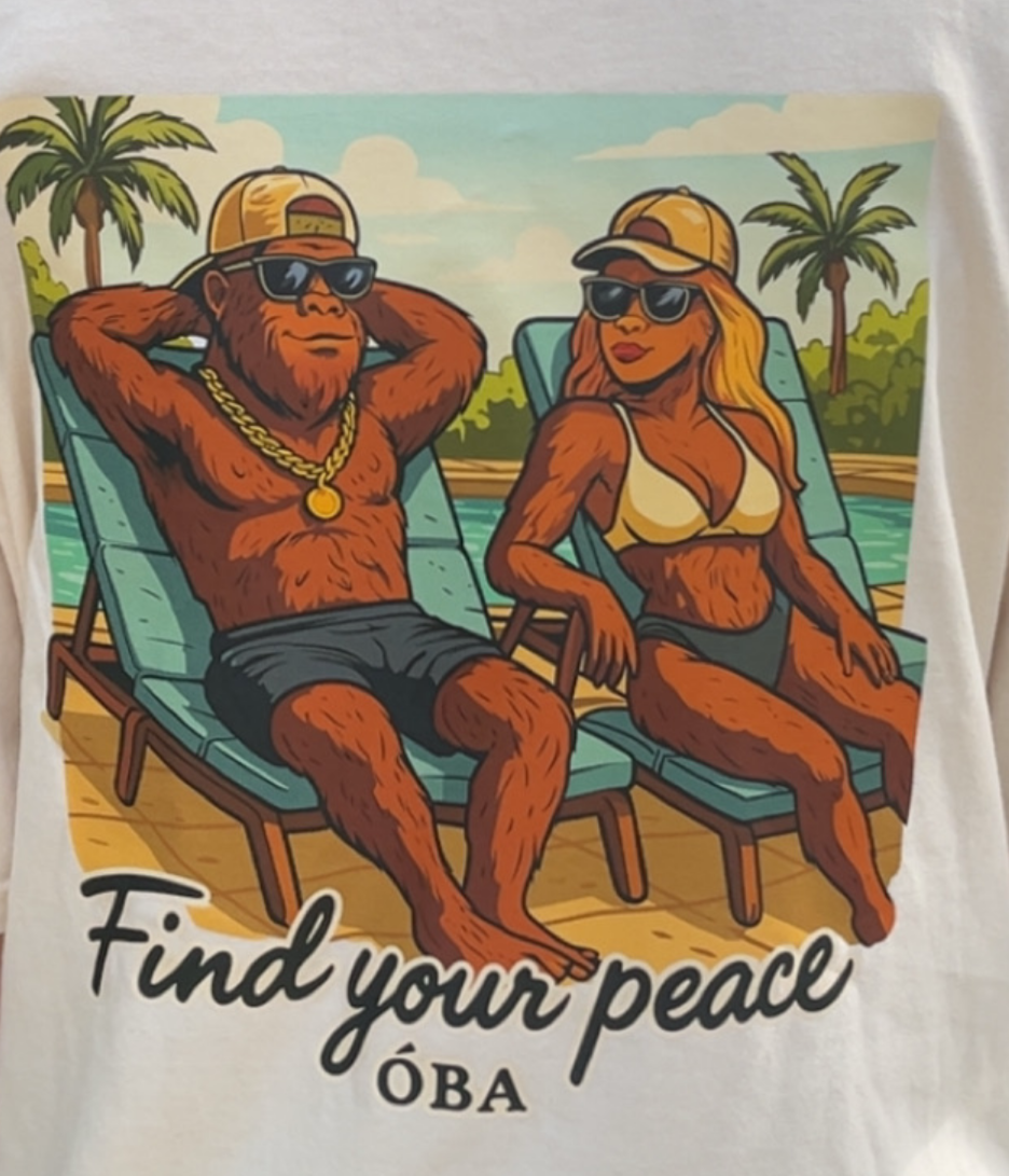 Alabama Sasquatch Orange Beach Sun Tanning Monkey. Find Your Peace Saying